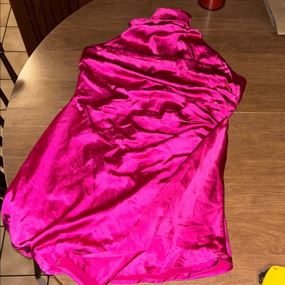 Lulus Hot Pink Satin Halter Mini Dress Party Cocktail Formal XL - Picture 4 of 9